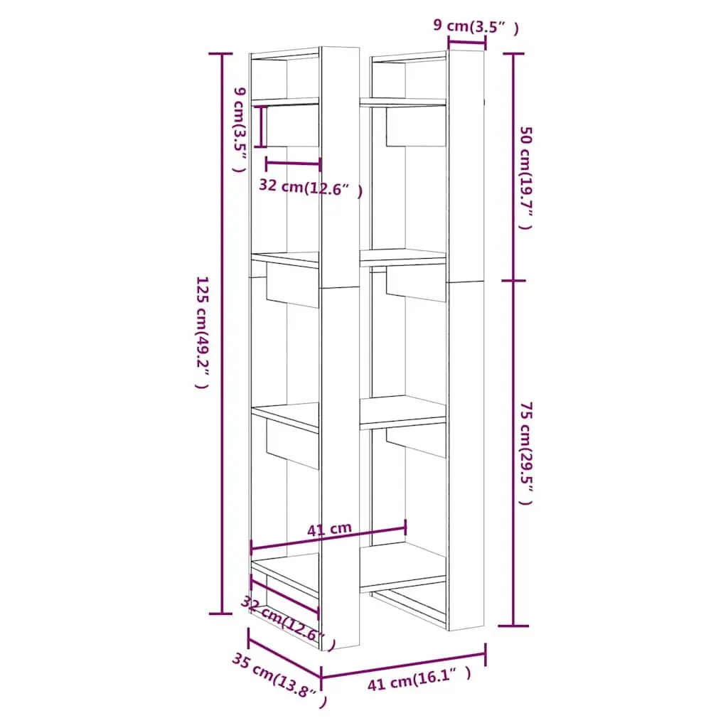 Book Cabinet Room Divider Solid Pine Wood Storage Unit Black 41x35x125 cm