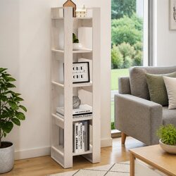 41x35x160 cm Book Cabinet Room Divider in White Pinewood