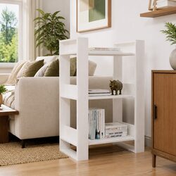 Book Cabinet Room Divider in White Solid Pine Wood