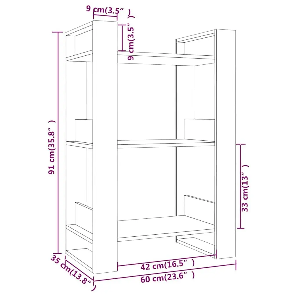 Solid Wood Book Cabinet Open Shelving Storage 60x35x91 cm Brown