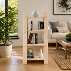 Functional Solid Pine Wood Book Cabinet 60x35x125cm