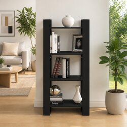 Solid Pine Wood Book Cabinet Room Divider Black 60x35x125cm