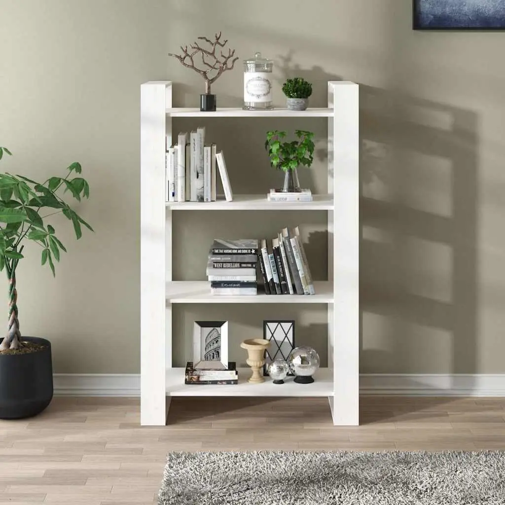 Solid Pine Wood Bookshelf Room Divider White 80x35x125cm