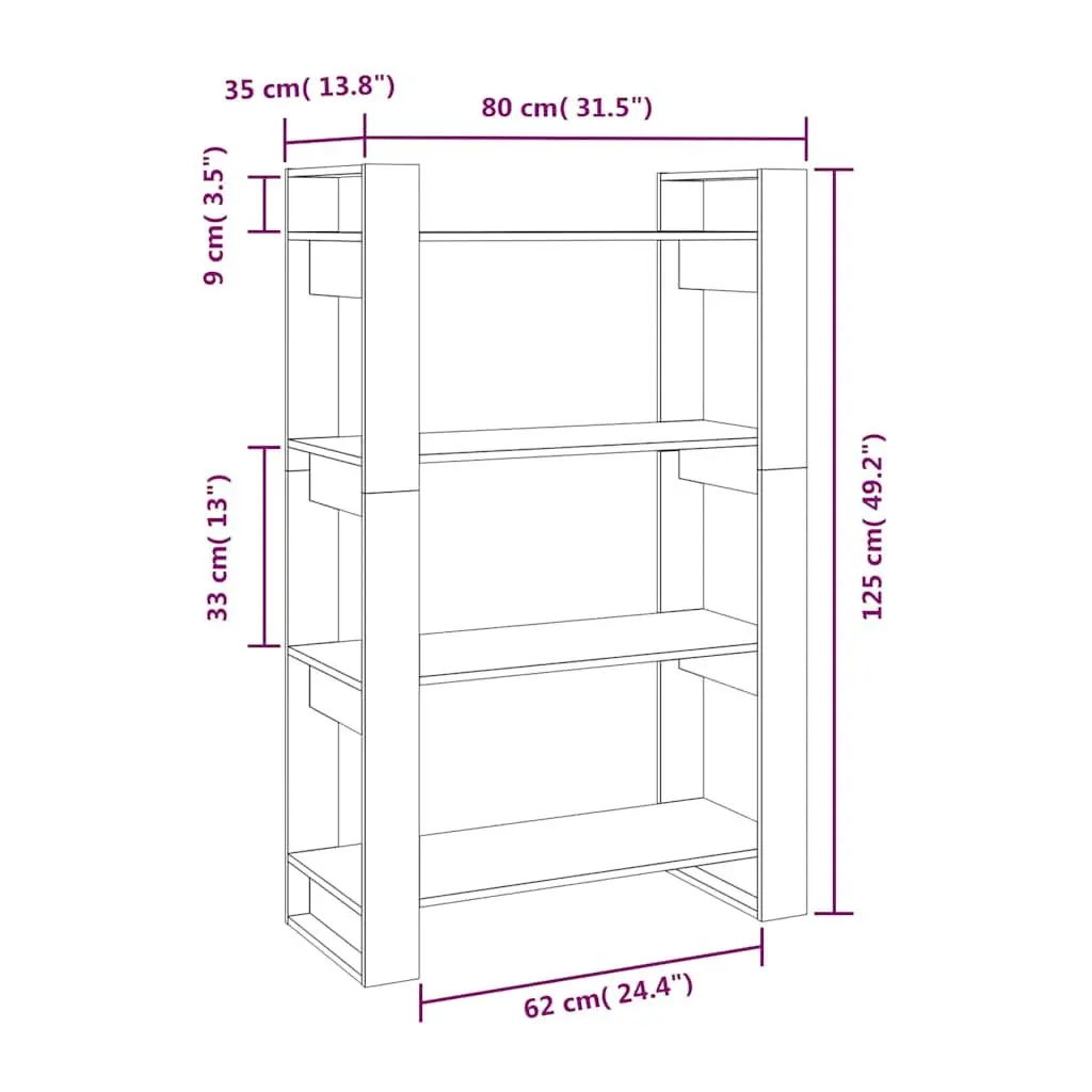 Solid Pine Wood Bookshelf Room Divider White 80x35x125cm