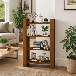 Solid Pine Wood Book Cabinet 80x35x125cm With Divider