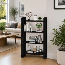 Book Cabinet and Room Divider in Black Solid Pine Wood