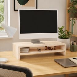 Monitor Stand with Open Shelf - Solid Pine Wood, Brown 50x24x13cm