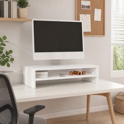 Monitor Riser White Pine Wood Desk Shelf with Storage