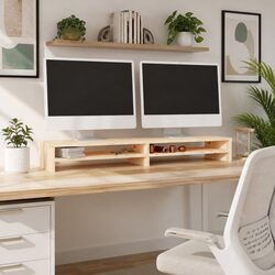 Wooden Monitor Stand with Storage for Ergonomic Setup