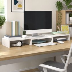 Adjustable Monitor Stand in White Solid Pine Wood