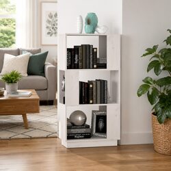 Room Divider Book Cabinet in White Solid Pine Wood