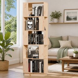 Functional Solid Pine Wood Book Cabinet Room Divider 51x25x163.5cm