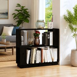 Functional Black Solid Pine Wood Book Cabinet Divider