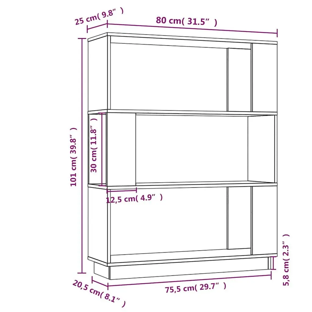 Book Cabinet Room Divider Solid Pine Wood Storage 80x25x101cm Brown