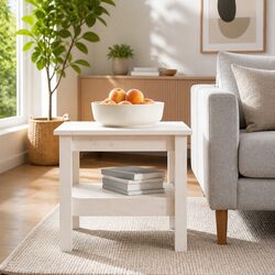 White Solid Pine Coffee Table 45x45x40cm with Shelf
