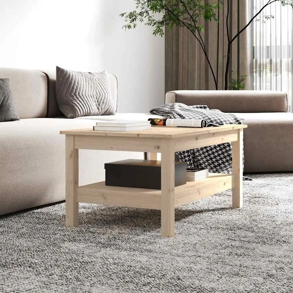 Coffee Table Storage Shelf Solid Pine Wood Brown 80 x 50 x 40 cm