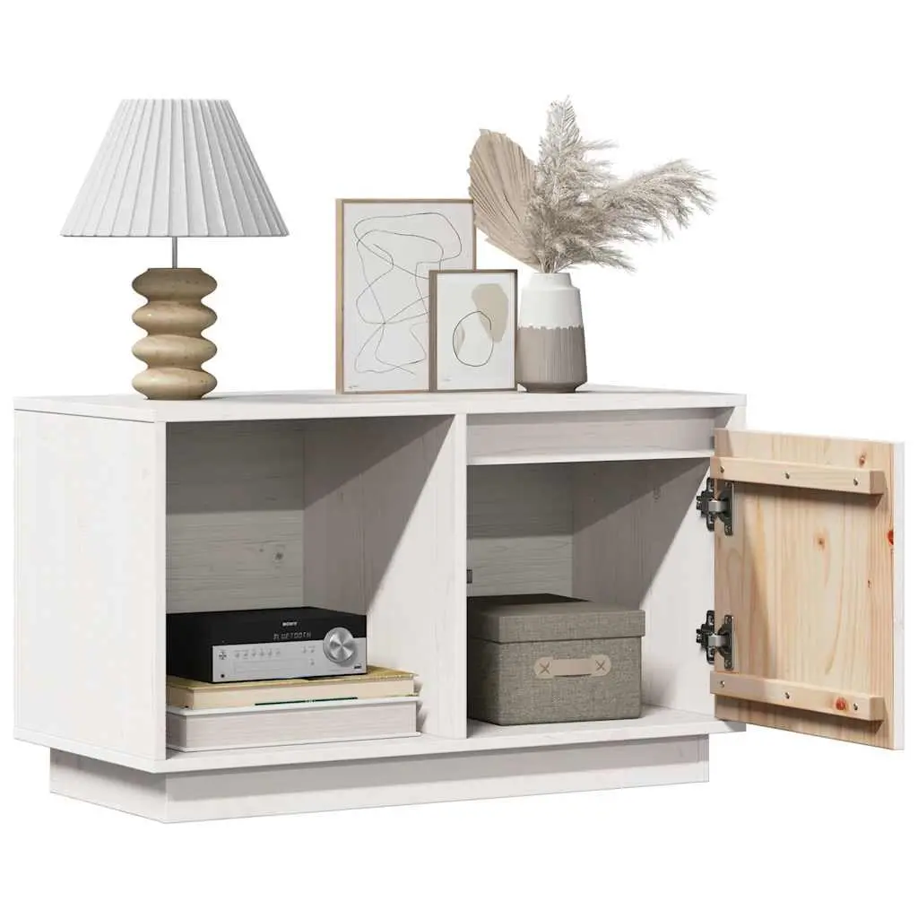 TV Cabinet Solid Pine Wood Storage Unit 74x35x44 cm White