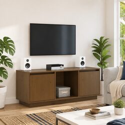 Honey Brown Media Storage Unit with Solid Pine Construction