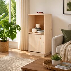 Solid Pine Wood Sideboard - Brown 38x35x80 cm