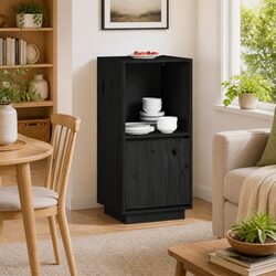 Black Sideboard Cabinet with Solid Pine Wood Construction