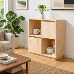 Solid Pine Wood Sideboard 74x35x80cm with 2 Doors