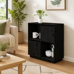 Solid Pine Wood Black Sideboard with 2 Doors