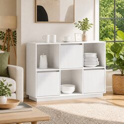 Functional White Sideboard 110.5x35x80cm Solid Pine Cabinet