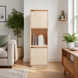 Compact Pine Highboard Cabinet 38x35x117cm in Brown