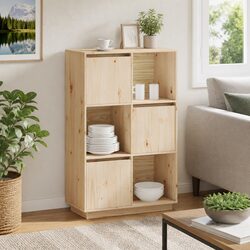 Brown Solid Pine Highboard Cabinet with Ample Storage