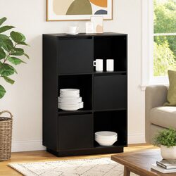 Highboard Black Storage Cabinet in Solid Pine Wood