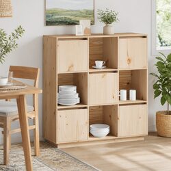 Highboard Storage Cabinet 110.5x35x117cm in Solid Pine