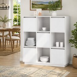 5-Door White Highboard Cabinet in Solid Pine Wood