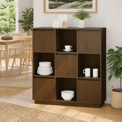 Solid Pine Wood 5-Door Highboard Storage Cabinet