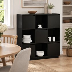 Solid Pine Wood Highboard Black 110.5x35x117 cm with 5 Doors