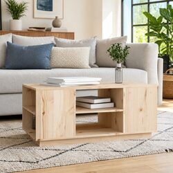 Coffee Table in Solid Pine Wood with 6 Storage Compartments