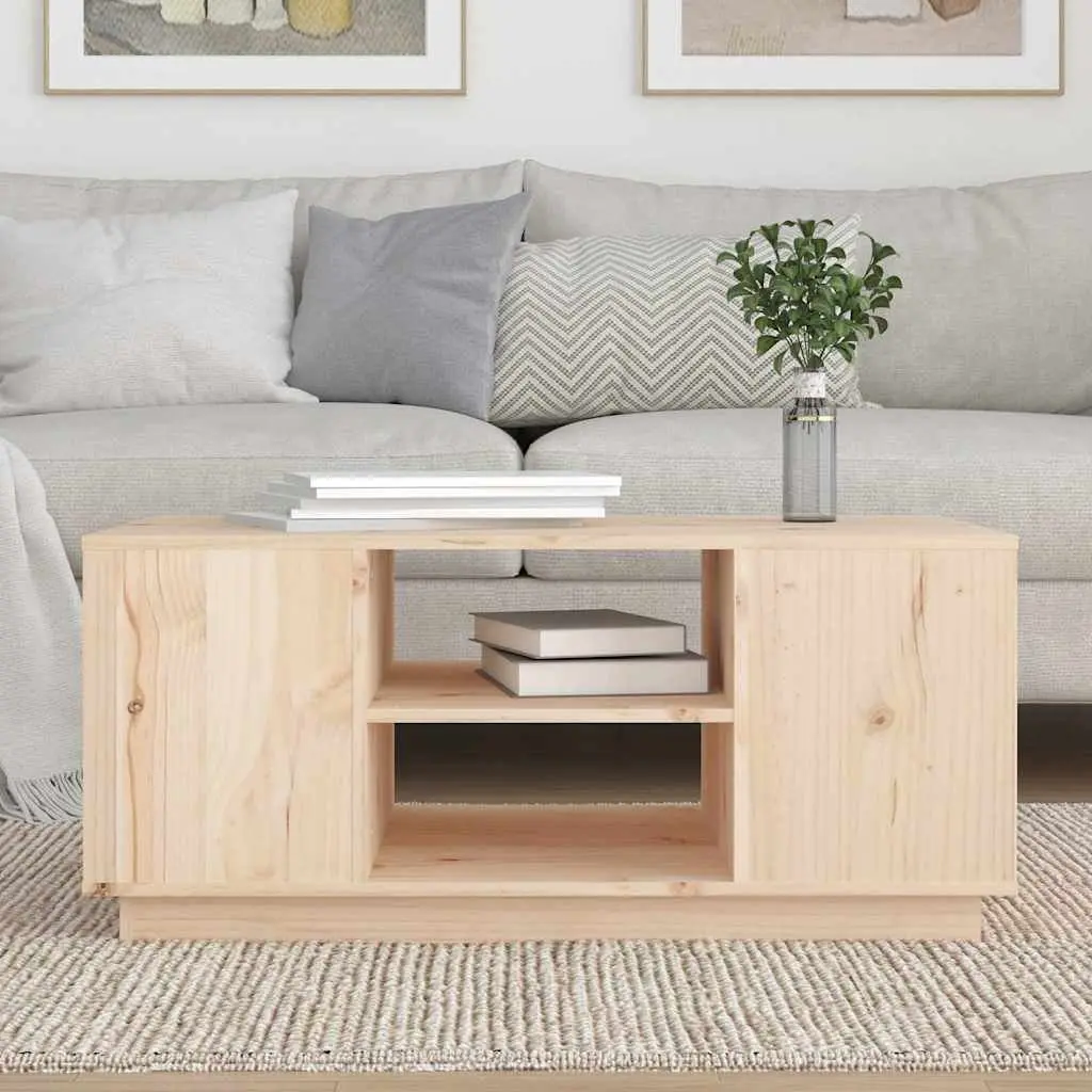 Solid Pine Wood Coffee Table Brown 90x49x40.5cm with Storage Compartments
