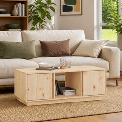 Pine Wood Coffee Table 110x50x40cm with Storage Compartments