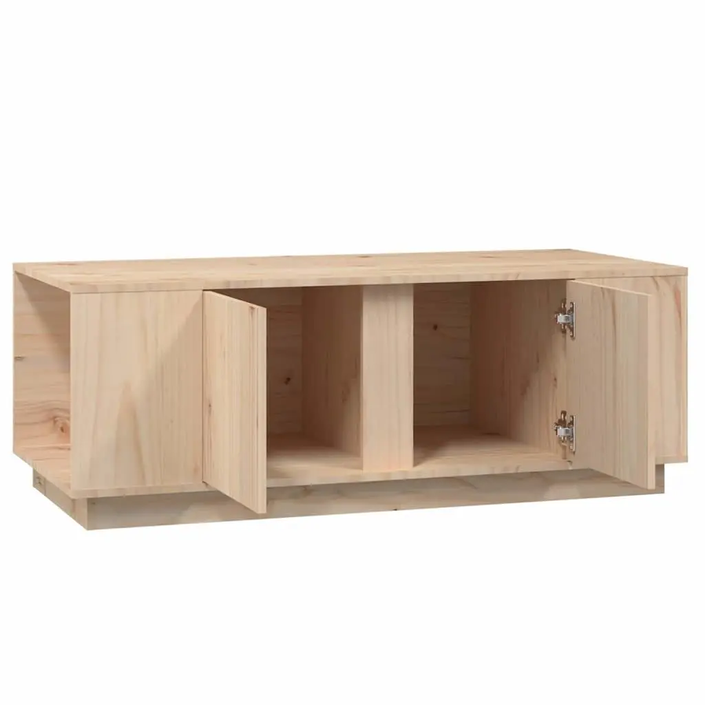 Coffee Table Solid Pine Wood Brown Storage Compartment 4 Doors