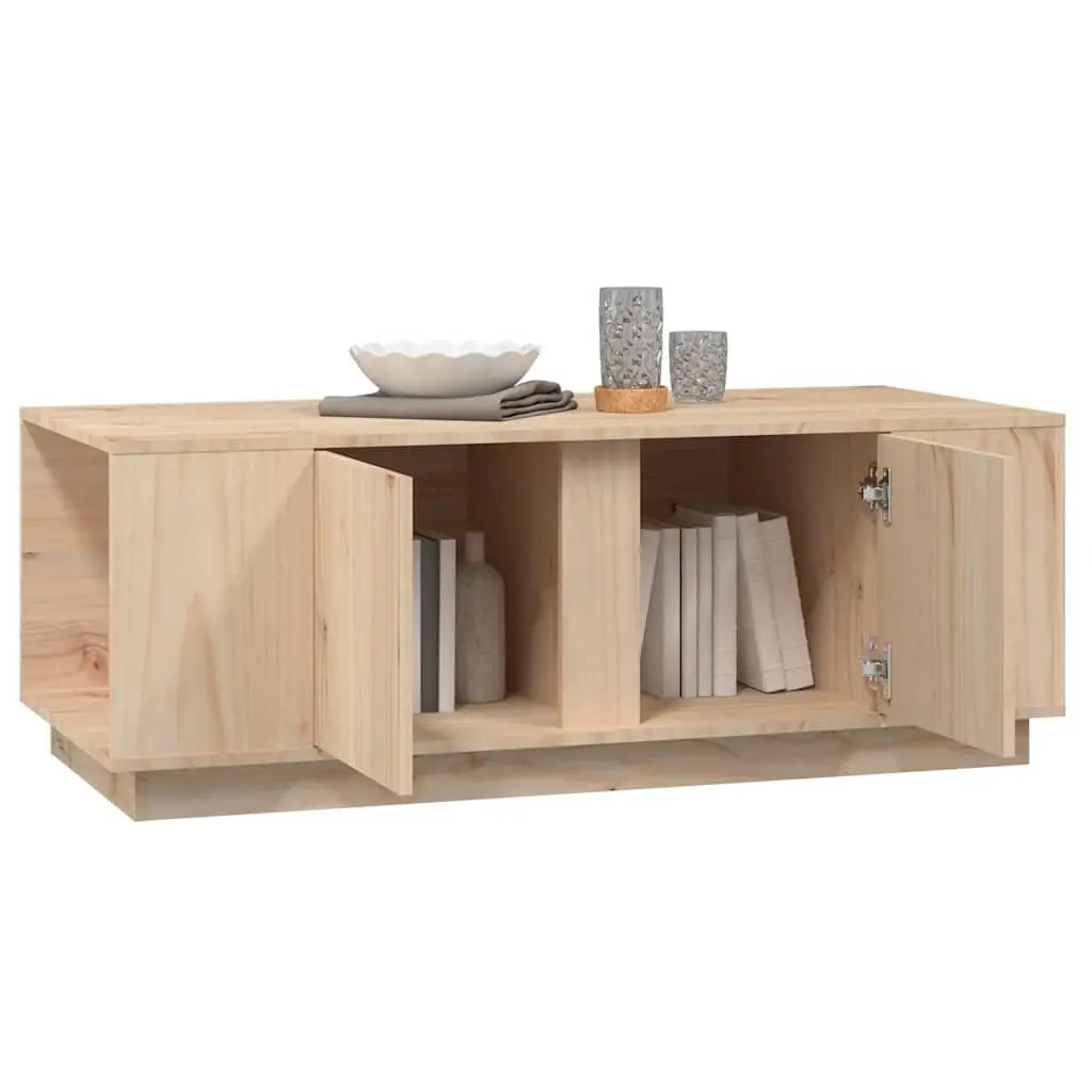 Coffee Table Solid Pine Wood Brown Storage Compartment 4 Doors