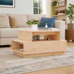 Coffee Table in Brown Solid Pine Wood 80x55x40.5 cm