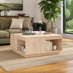 Brown Solid Pine Coffee Table with Storage, 80x81x36.5 cm