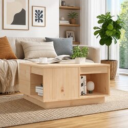 Storage Coffee Table in Solid Pine Wood, 60x61x32.5cm