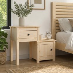 Solid Pine Bedside Cabinet 79.5x38x65.5 cm with Storage