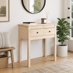Solid Pine Console Table with 2 Drawers, 70x35x75 cm