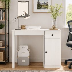 Solid Pine Wood Desk White 100x50x75 cm with Storage