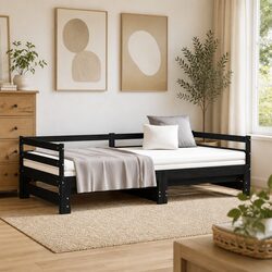 Black Slatted Day Bed Frame Made from Solid Pinewood 90x190 cm