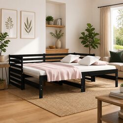 Black Wooden Day Bed with Slatted Base, 90x190cm