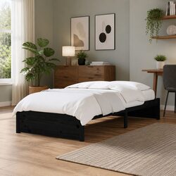 Single Wooden Bed Frame 90x190cm in Black Pine Finish