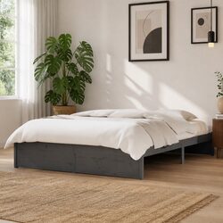 Solid Pine Wood Bed Frame Grey 135x190 cm with Slatted Base