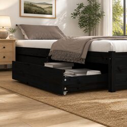 Black Solid Pine Under Bed Storage Drawers - 2 Pieces